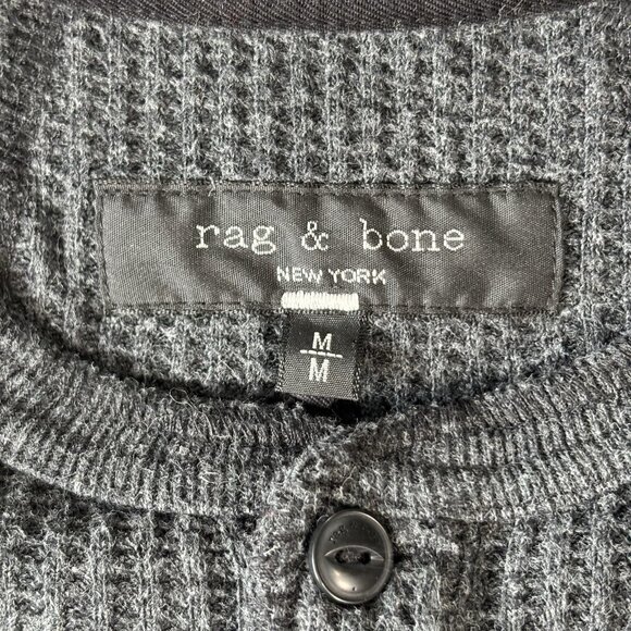 Rag & Bone Shirt Men’s M Gray Waffle Cotton Henley Heavy Gauge Thermal Preppy - Picture 8 of 16